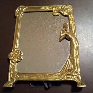 Art Nouveau LADY BY THE LAKE MIRROR Vintage Brass 12" x 9"